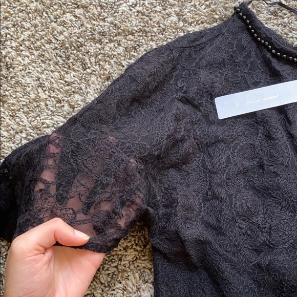 Zara batwing sleeve see-through lace black top - Picture 2 of 6